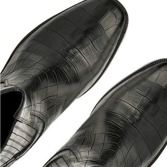 NEW Vintage Foundry Co. Main Croc Embossed Black Leather Ankle Boot Size 7.5 - Picture 6 of 16